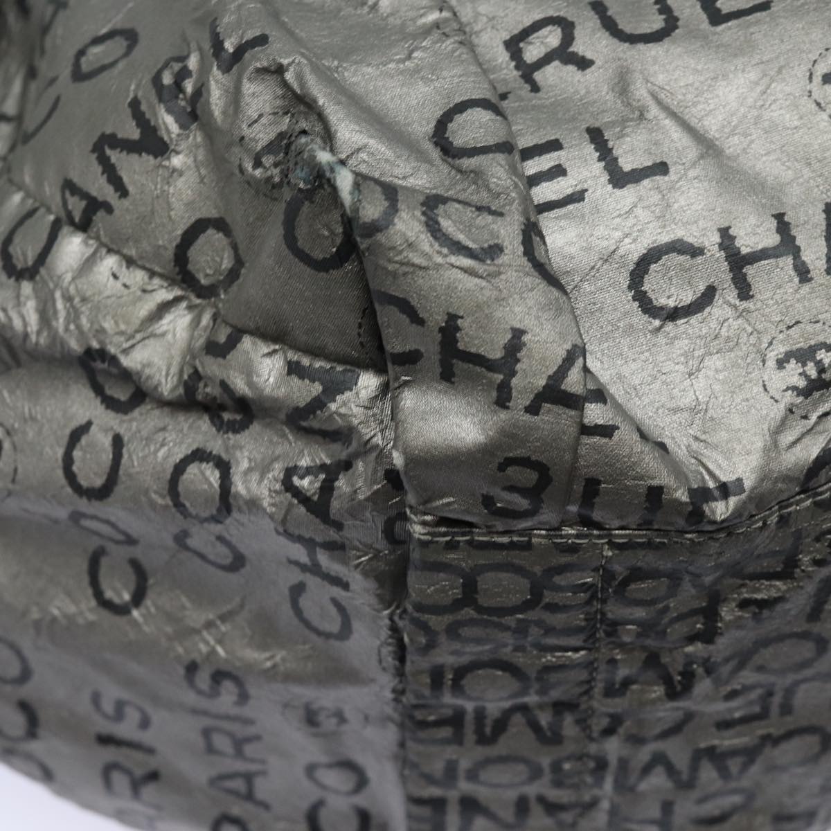 CHANEL Unlimited Hand Bag Nylon Silver CC bs15705