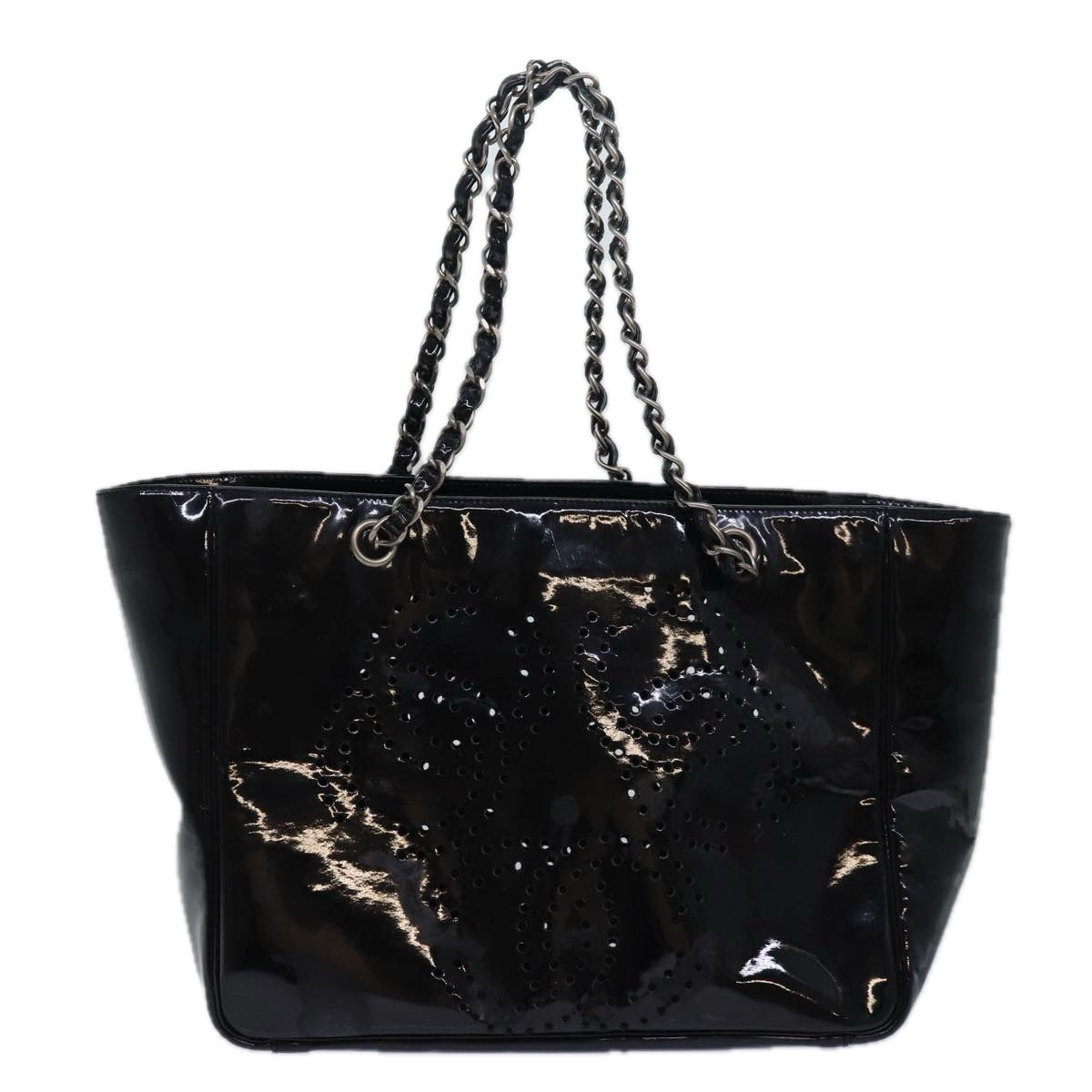 CHANEL Chain Triple Coco Tote Bag Enamel Black CC bs15708