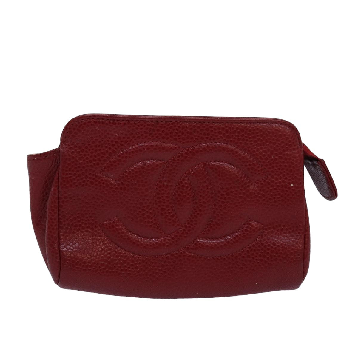 CHANEL COCO Mark Pouch Caviar Skin Red CC bs15766