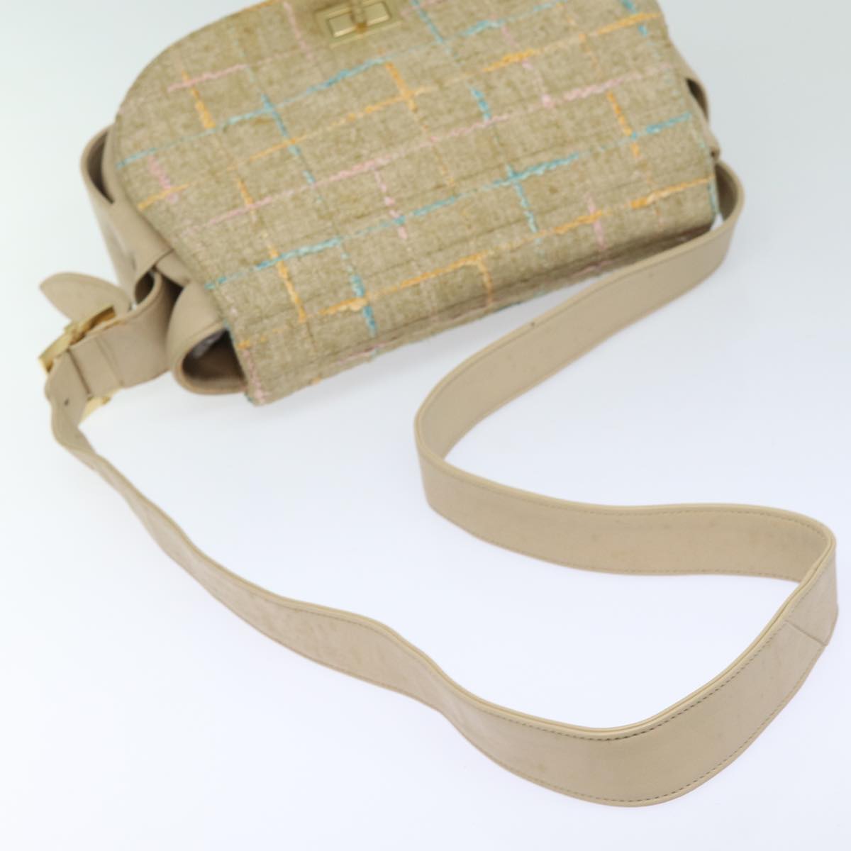 CHANEL Choco Bar Turn Lock Shoulder Bag Wool Multicolor CC bs15780