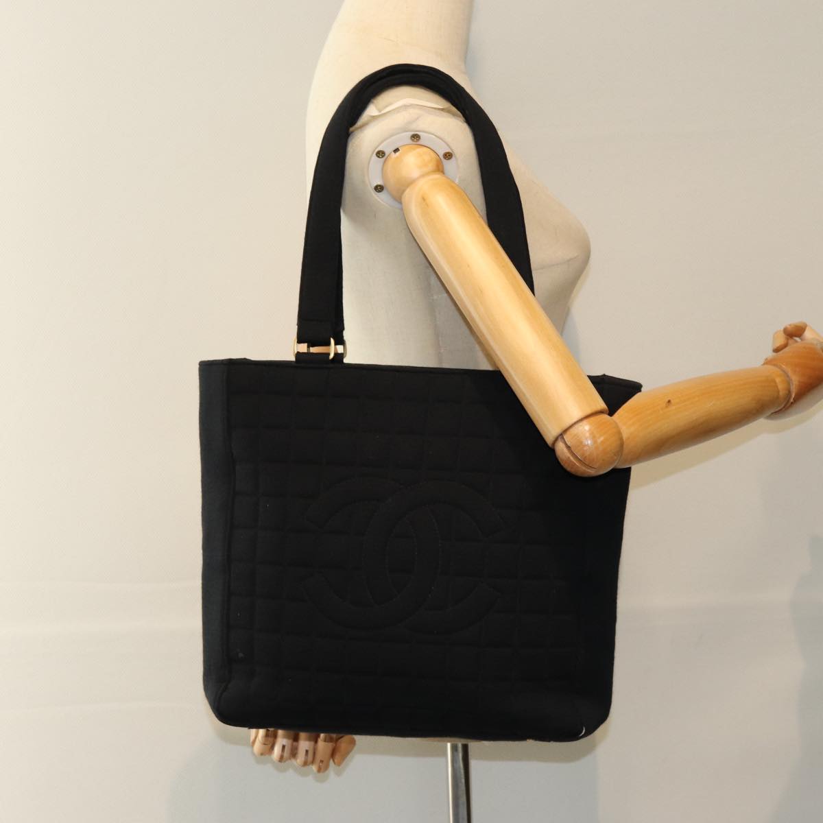 CHANEL Choco Bar Tote Bag Cotton Black CC bs15847