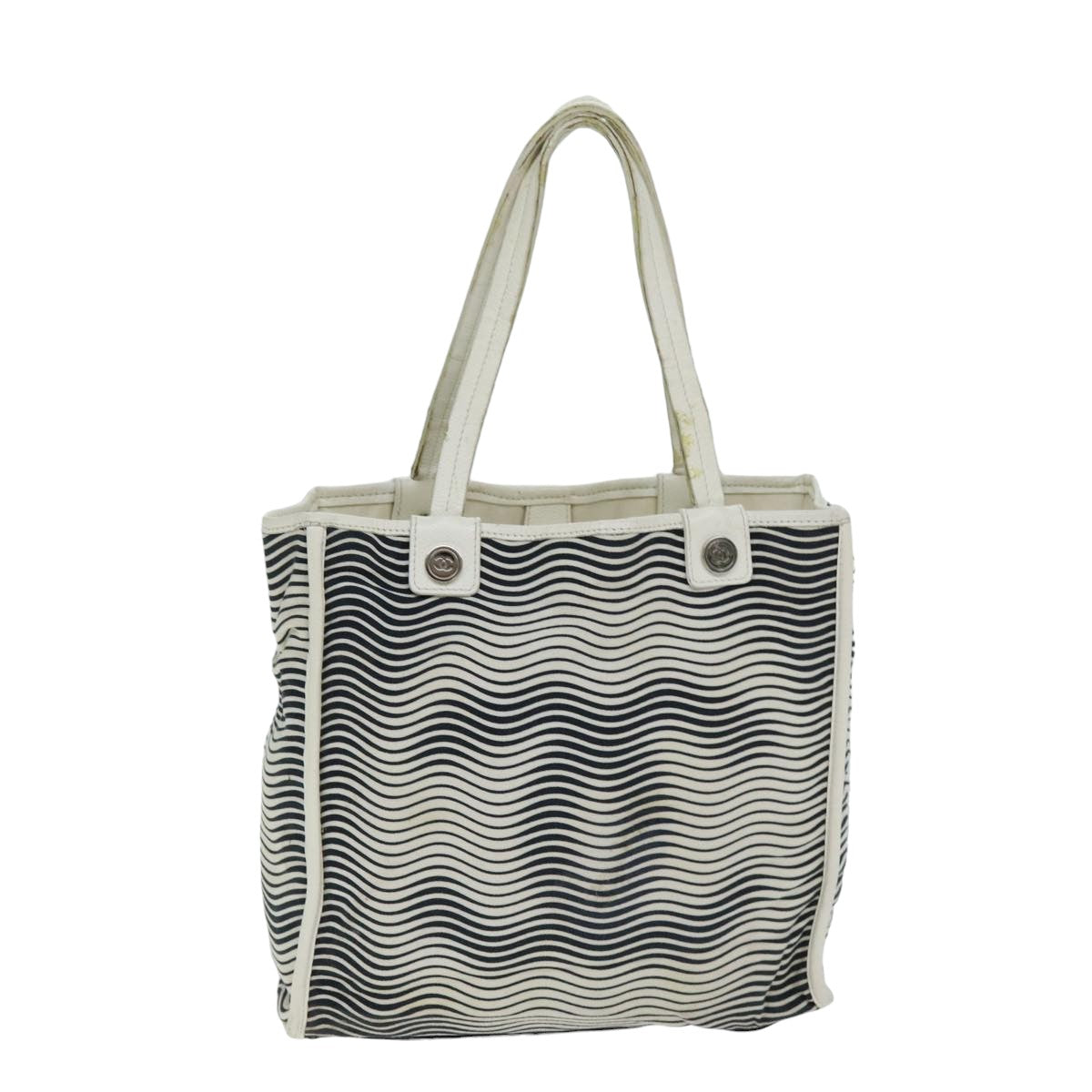 CHANEL Tote Bag Canvas White CC bs15848