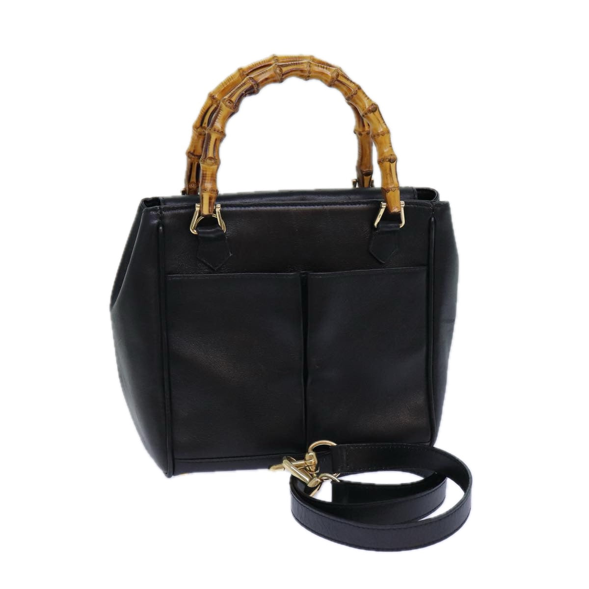 GUCCI Bamboo Hand Bag Leather 2way Black bs15878