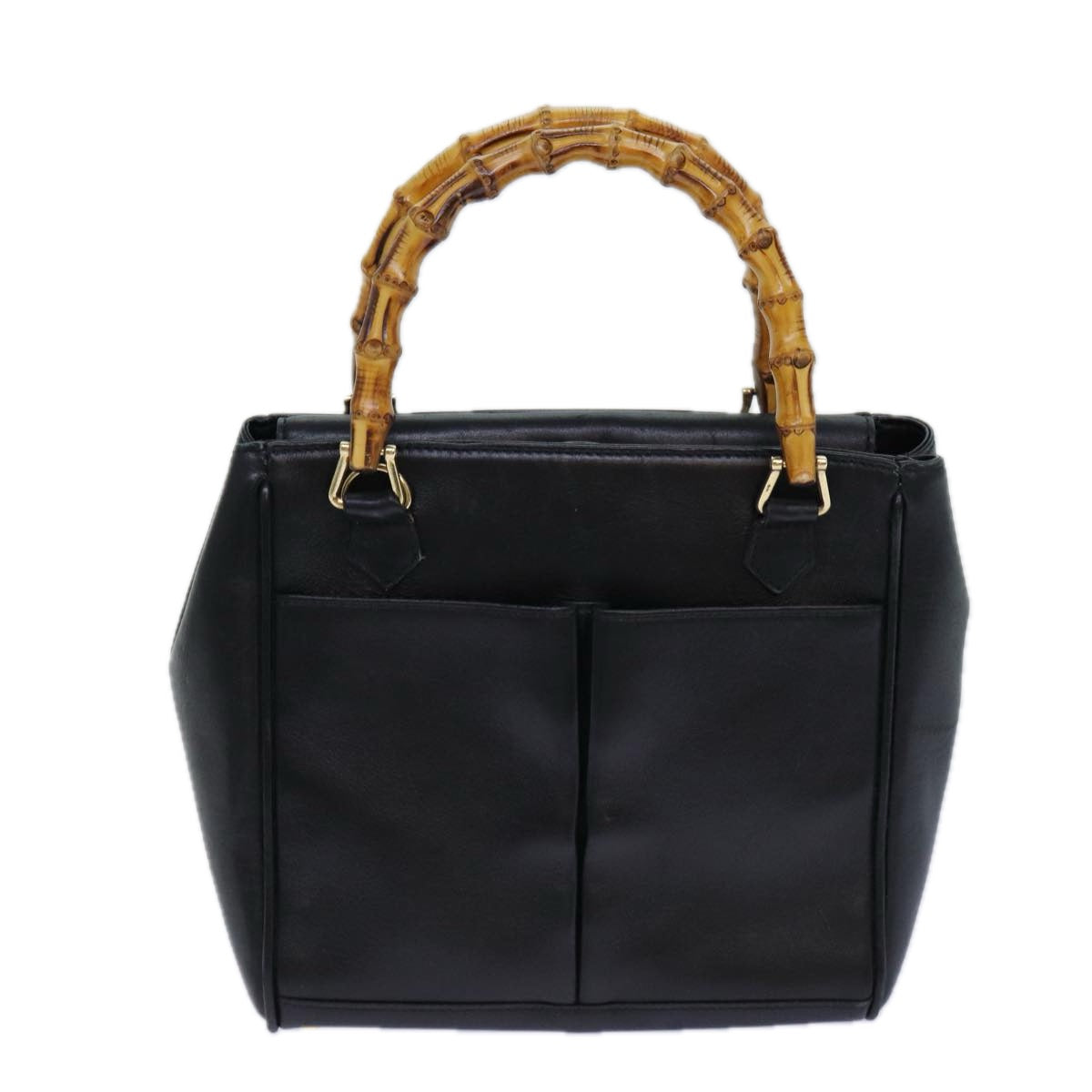 GUCCI Bamboo Hand Bag Leather 2way Black bs15878