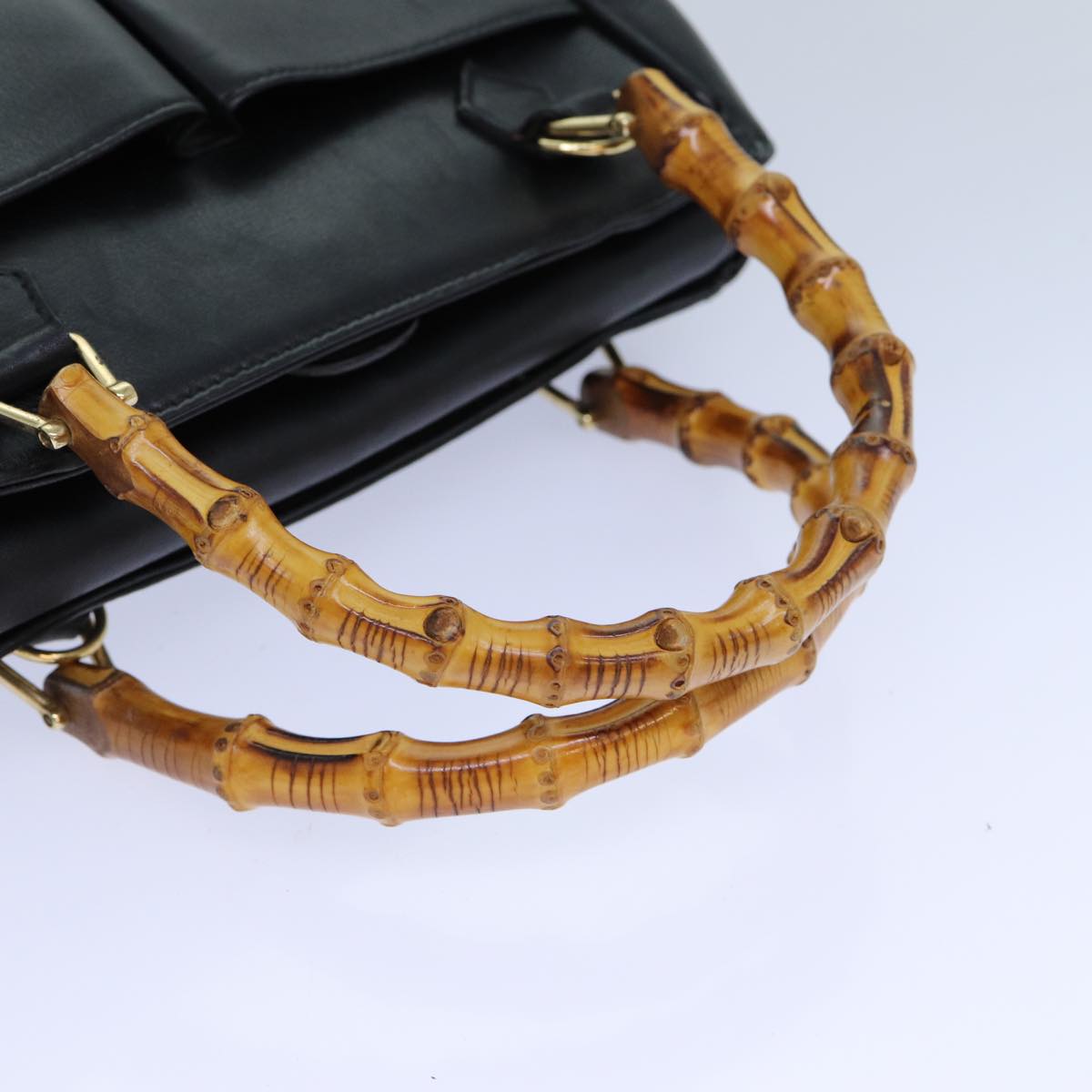 GUCCI Bamboo Hand Bag Leather 2way Black bs15878