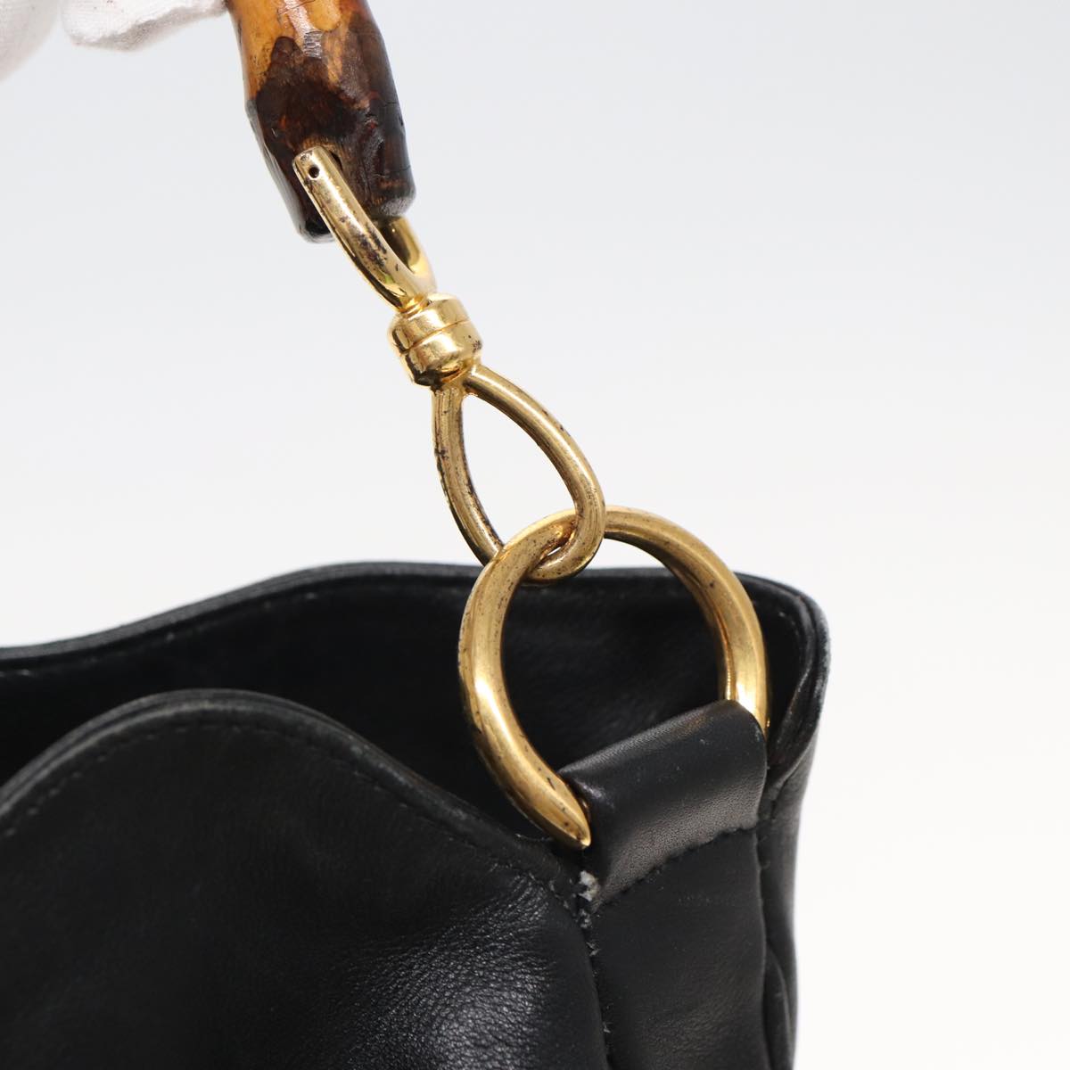 GUCCI Bamboo Hand Bag Leather Black 001 1577 bs15885