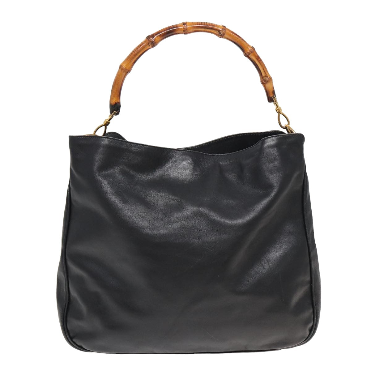 GUCCI Bamboo Hand Bag Leather Black 001 1577 bs15885