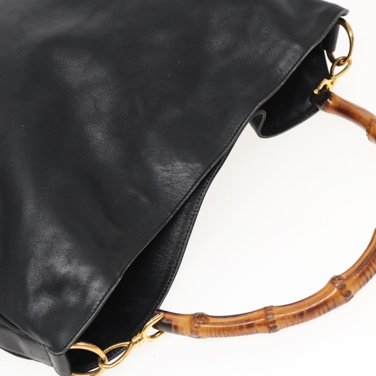 GUCCI Bamboo Hand Bag Leather Black 001 1577 bs15885