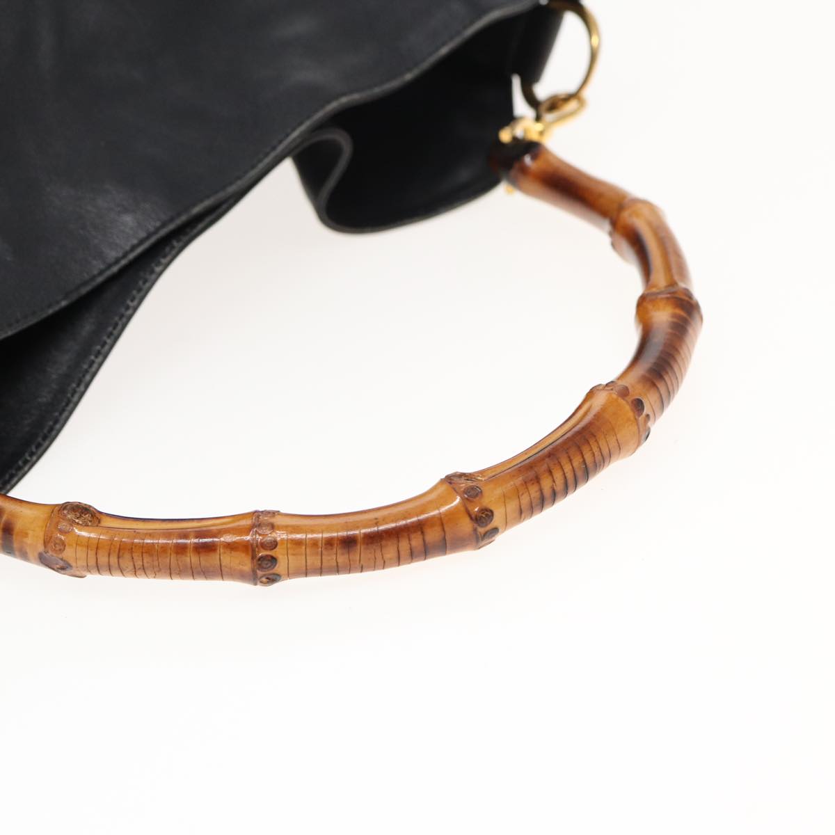 GUCCI Bamboo Hand Bag Leather Black 001 1577 bs15885