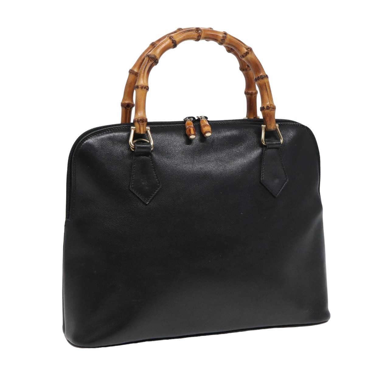 GUCCI Bamboo Hand Bag Leather Black bs16038