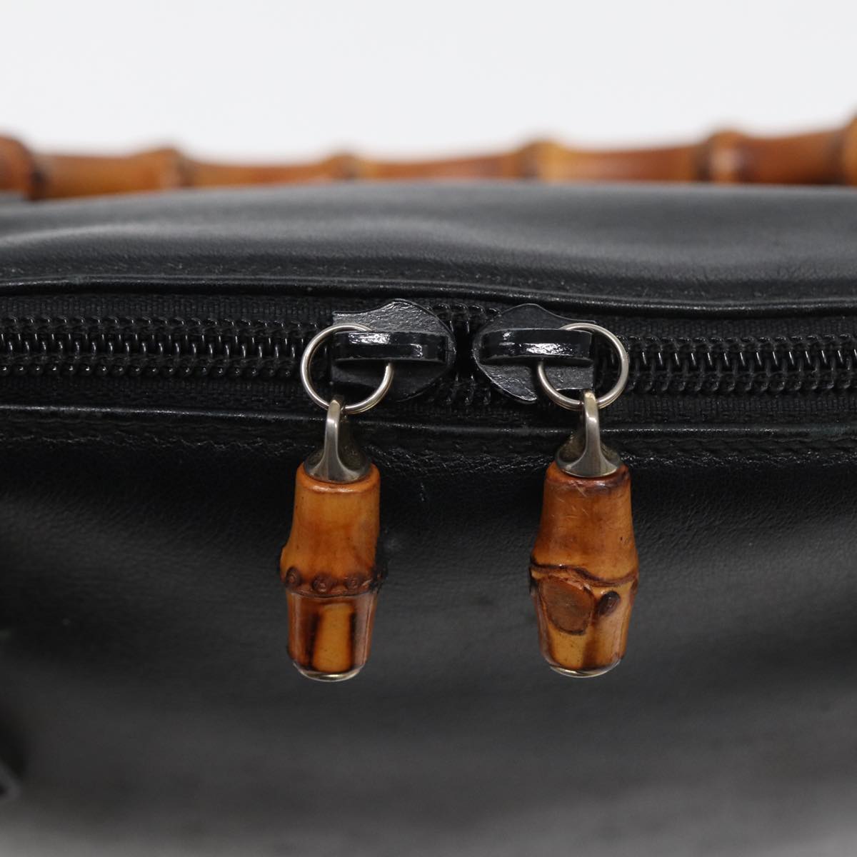 GUCCI Bamboo Hand Bag Leather Black bs16038