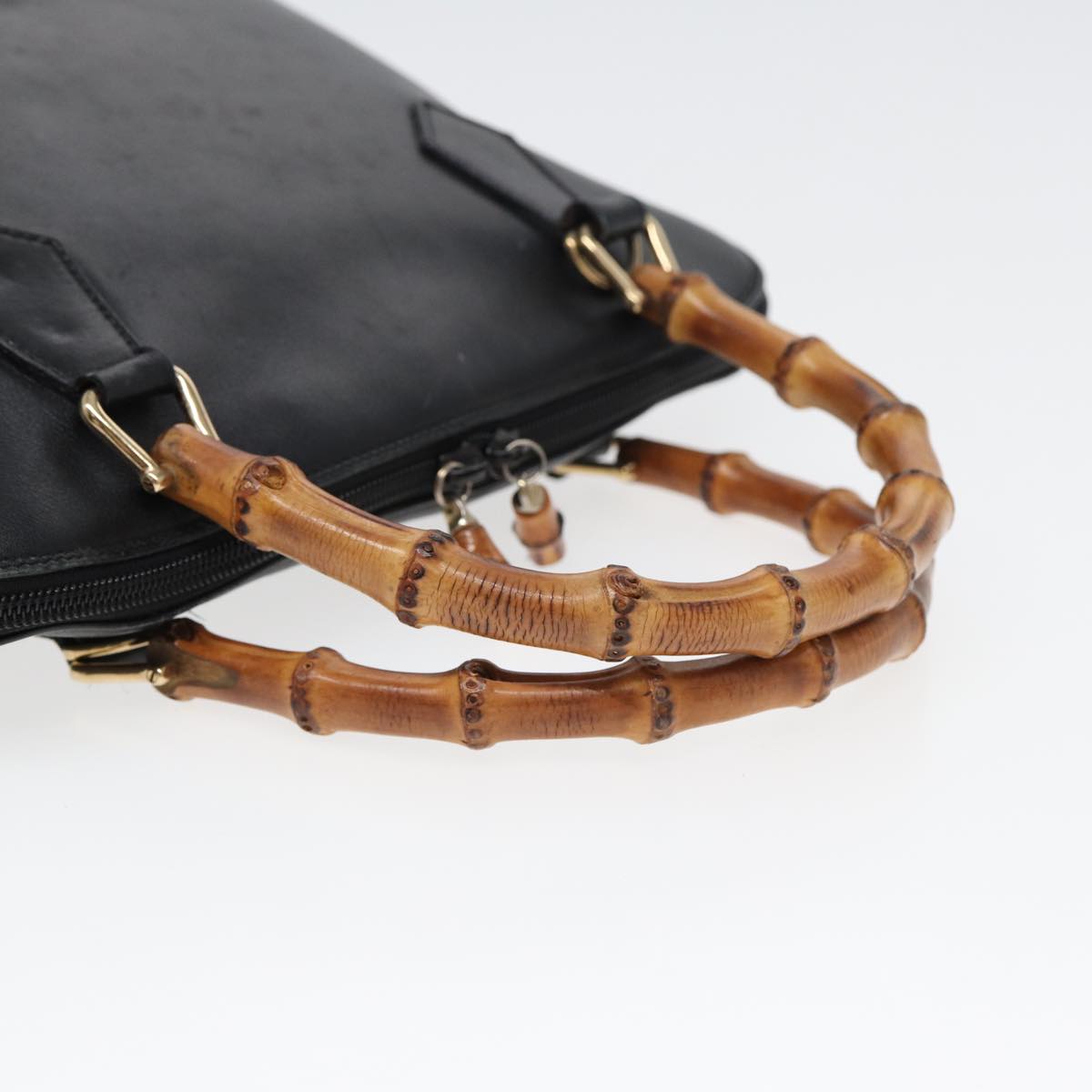 GUCCI Bamboo Hand Bag Leather Black bs16038