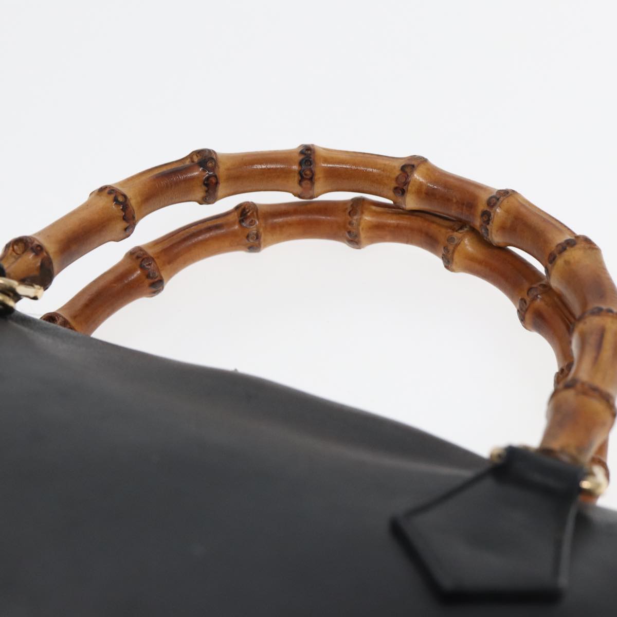 GUCCI Bamboo Hand Bag Leather Black bs16038