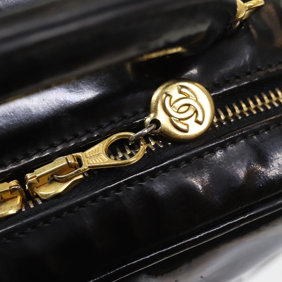 CHANEL COCO Mark Vanity Cosmetic Pouch Enamel Black CC bs16068