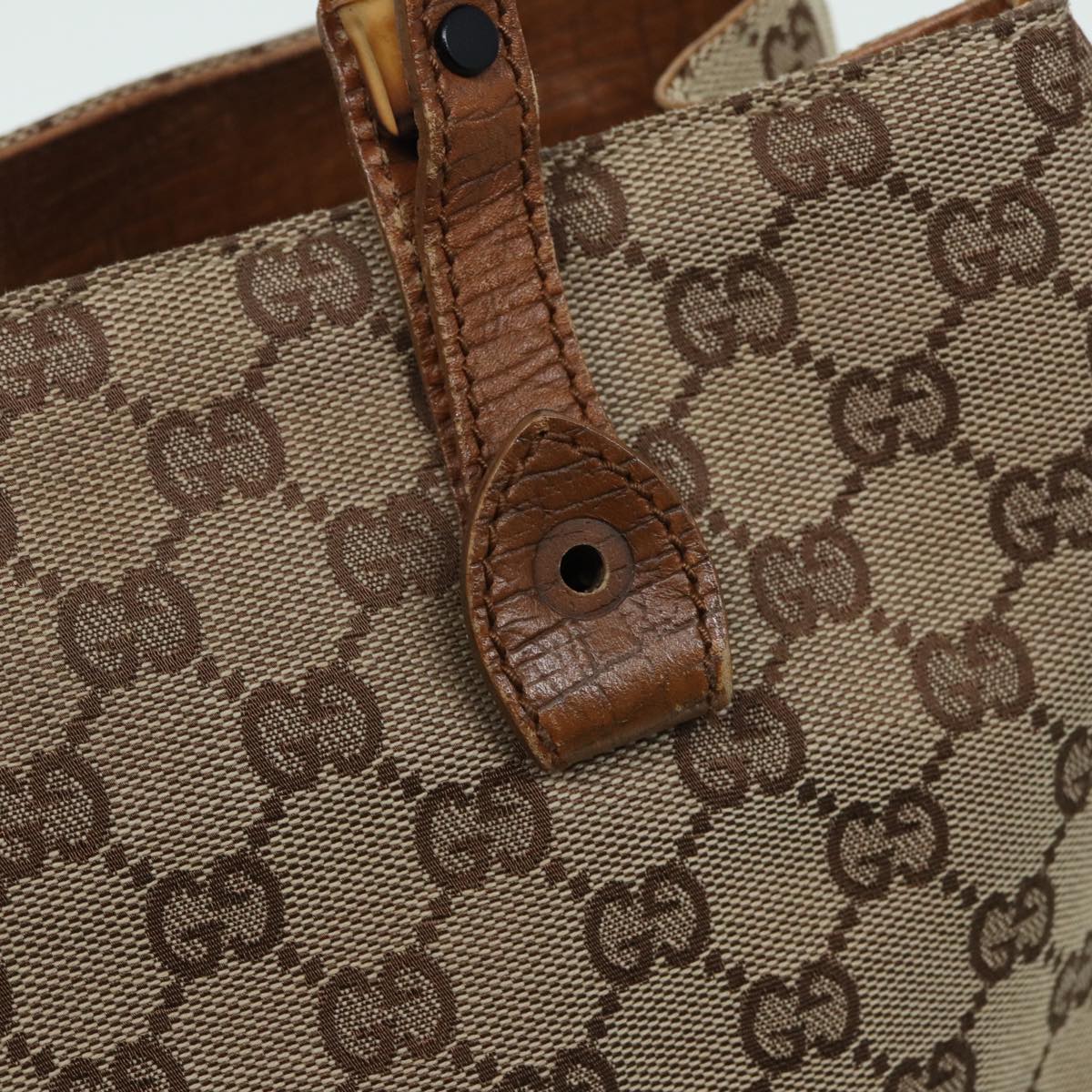 GUCCI Bamboo GG Canvas Hand Bag Beige 112526 bs16182