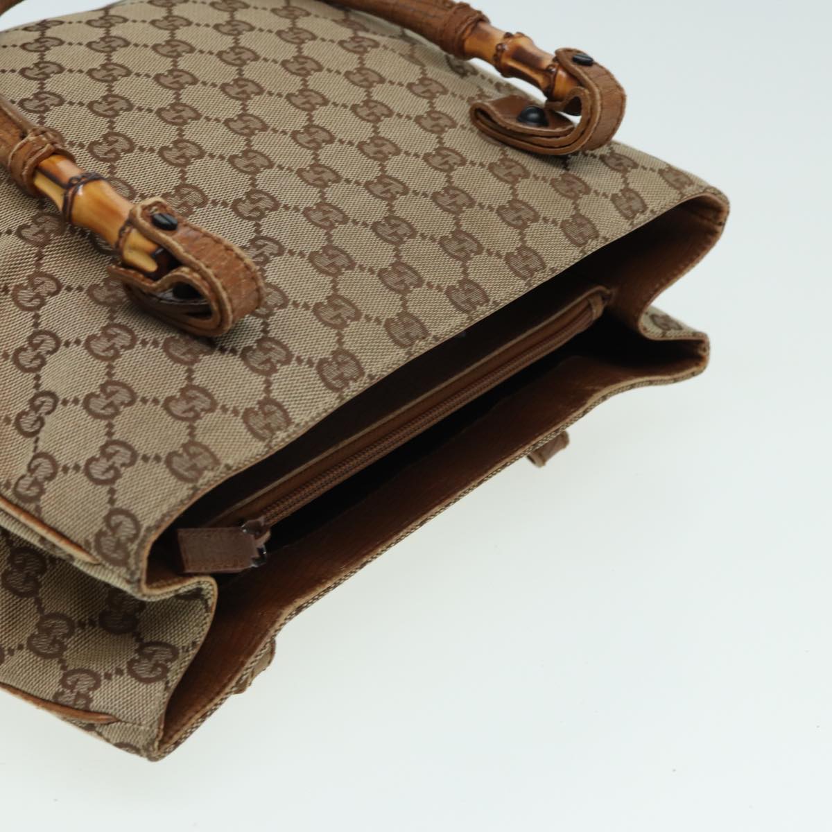 GUCCI Bamboo GG Canvas Hand Bag Beige 112526 bs16182