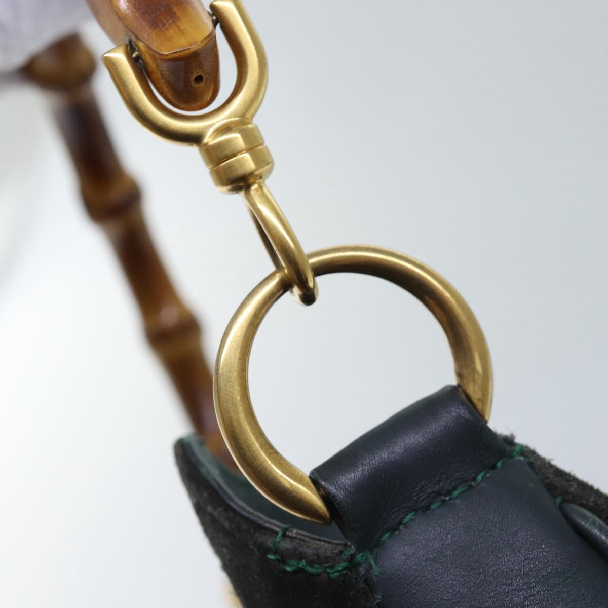 GUCCI Bamboo Hand Bag Suede Green bs16189