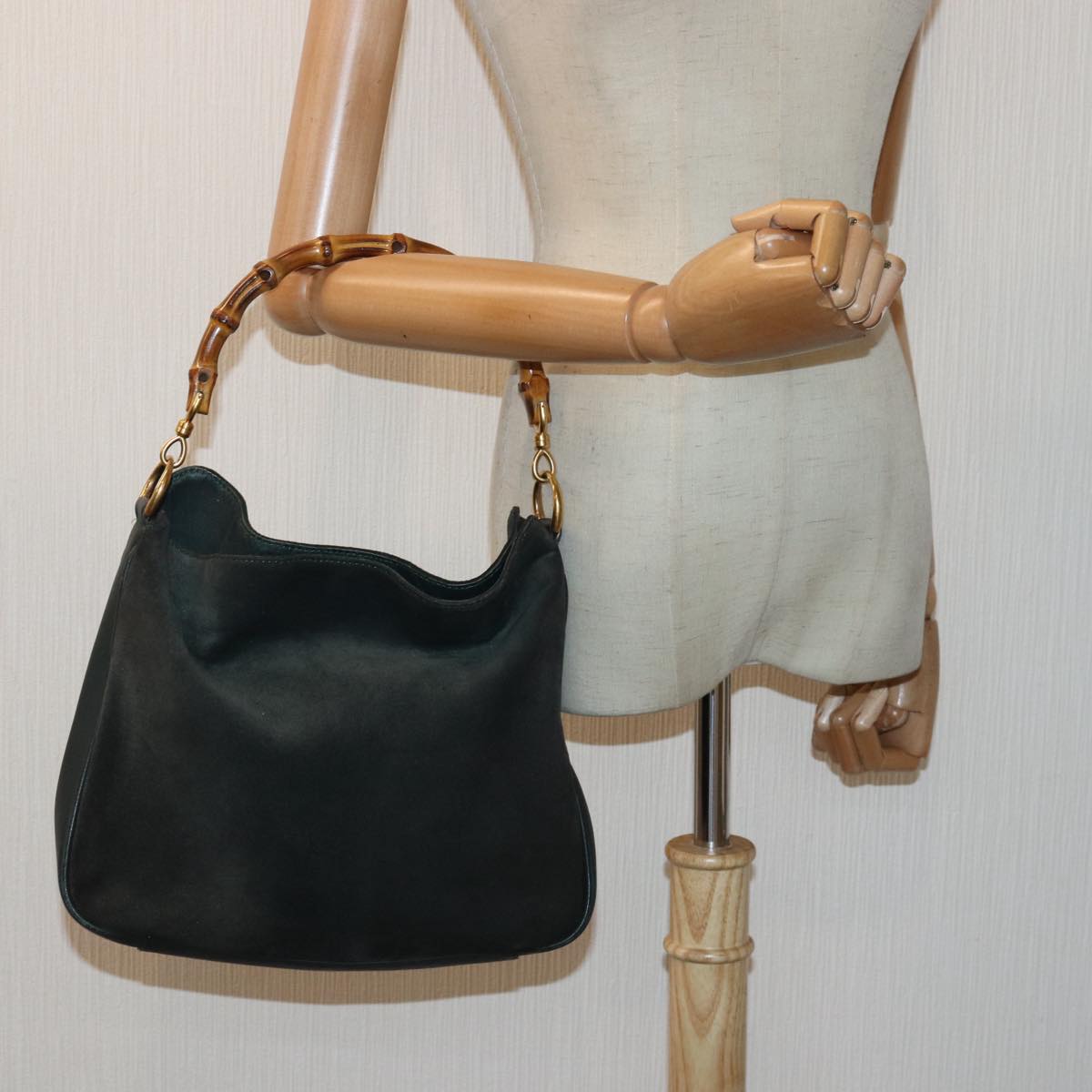 GUCCI Bamboo Hand Bag Suede Green bs16189