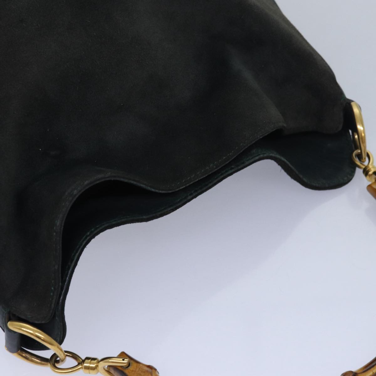 GUCCI Bamboo Hand Bag Suede Green bs16189