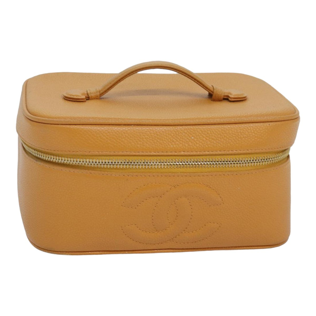 CHANEL Vanity COCO Mark Hand Bag Caviar Skin Orange CC bs16279
