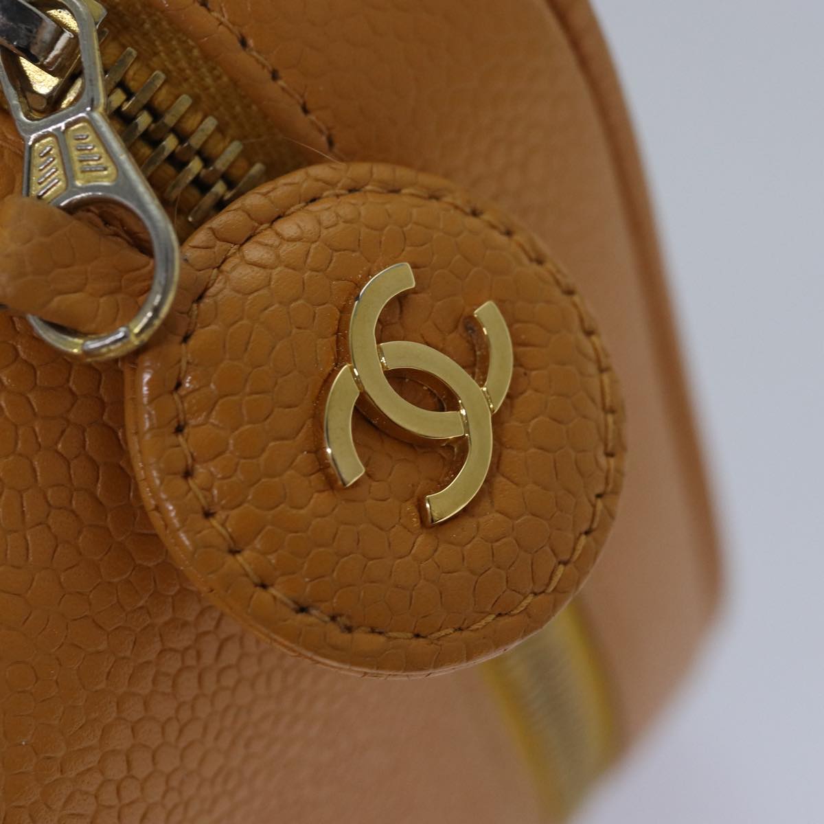 CHANEL Vanity COCO Mark Hand Bag Caviar Skin Orange CC bs16279