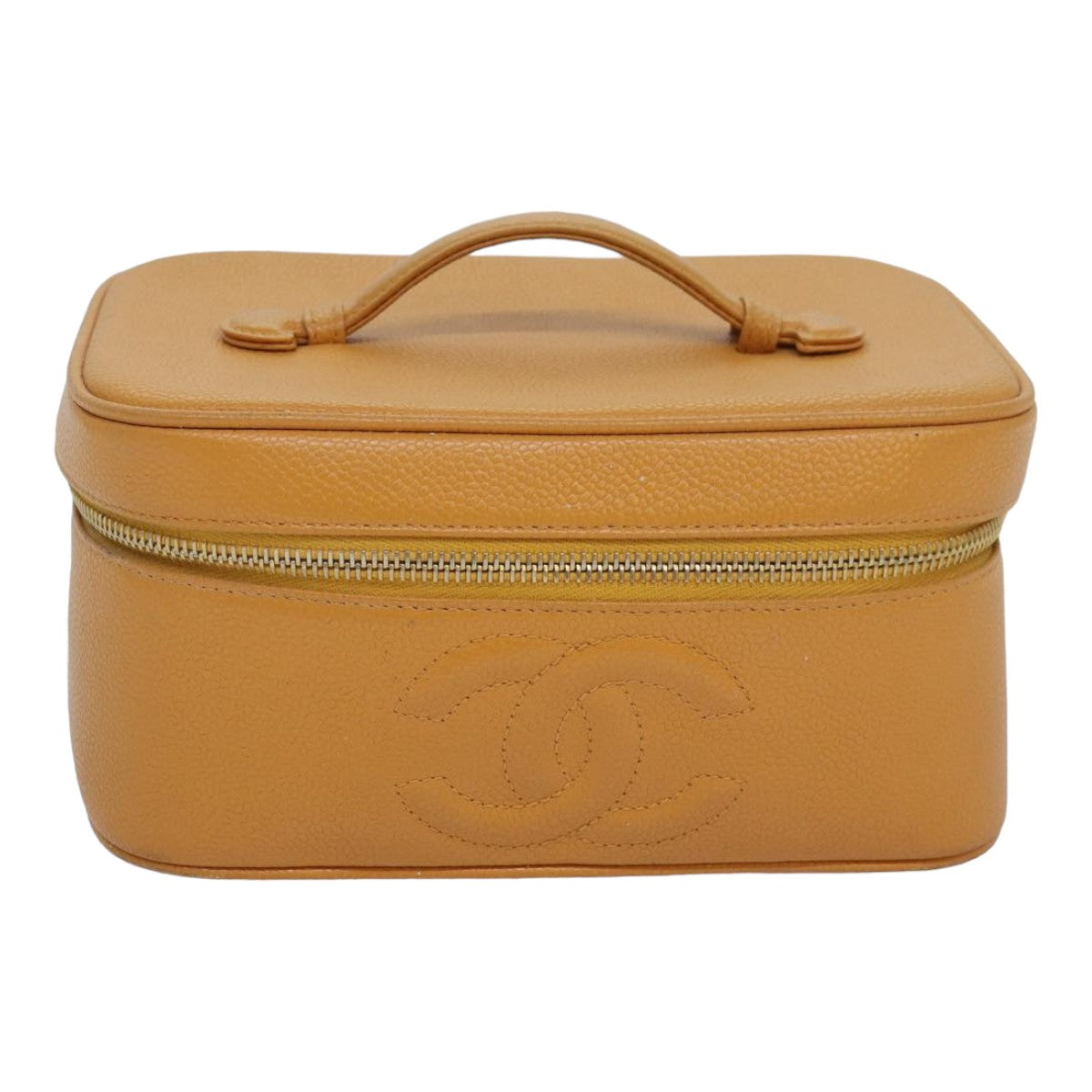 CHANEL Vanity COCO Mark Hand Bag Caviar Skin Orange CC bs16279