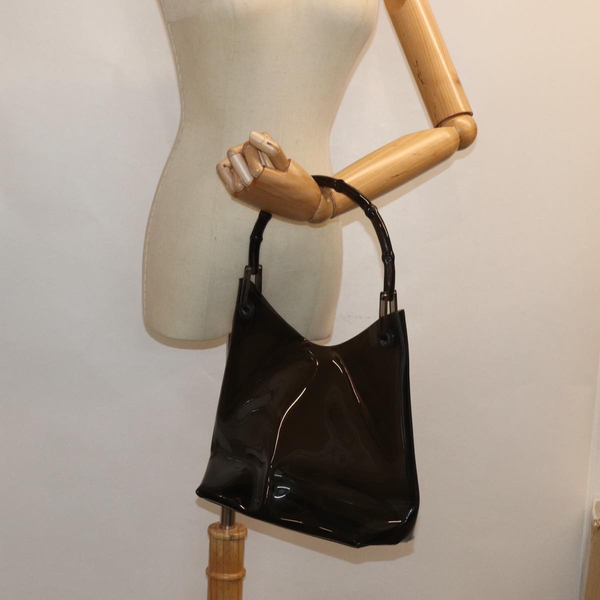 GUCCI Bamboo Hand Bag Vinyl Black 001 1880 1553 bs16298