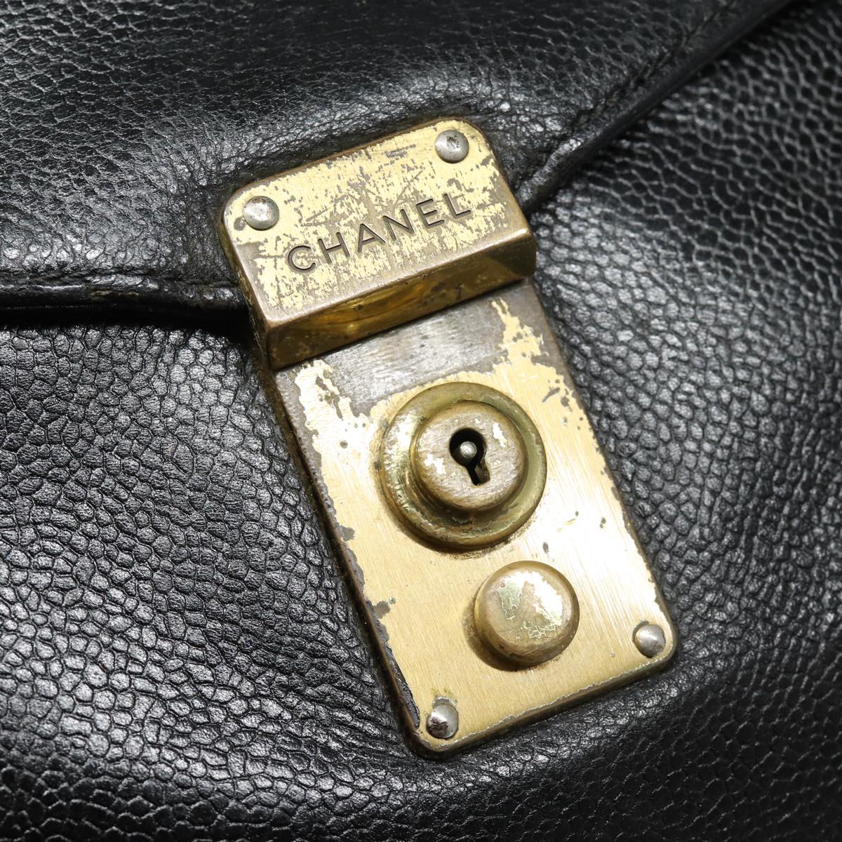 CHANEL Hand Bag Caviar Skin Black CC bs16380