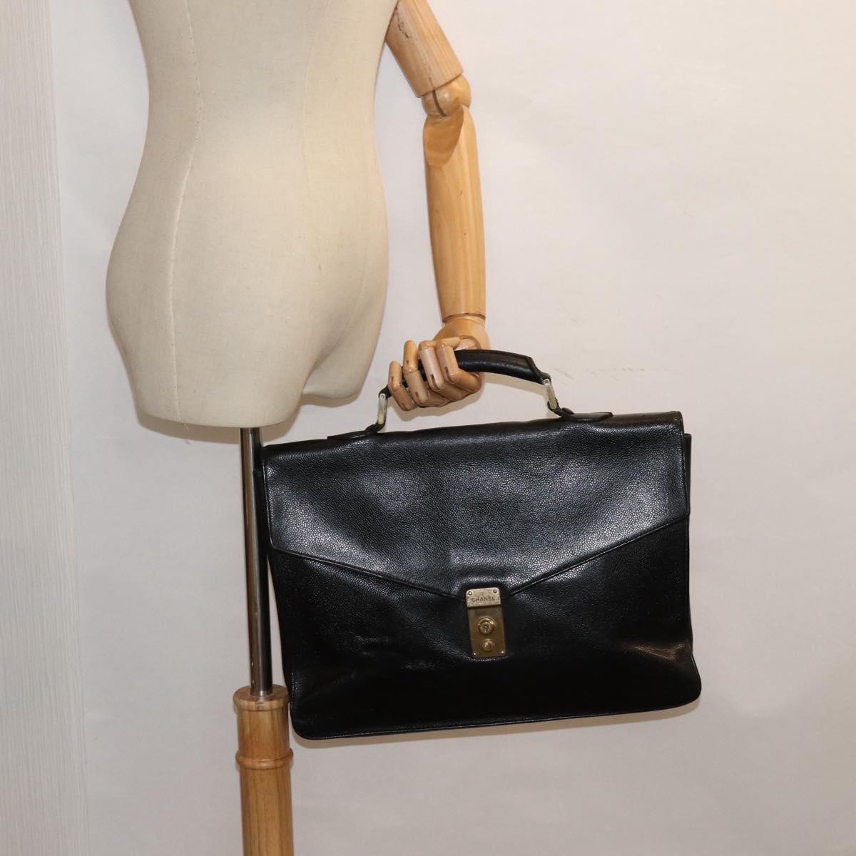 CHANEL Hand Bag Caviar Skin Black CC bs16380