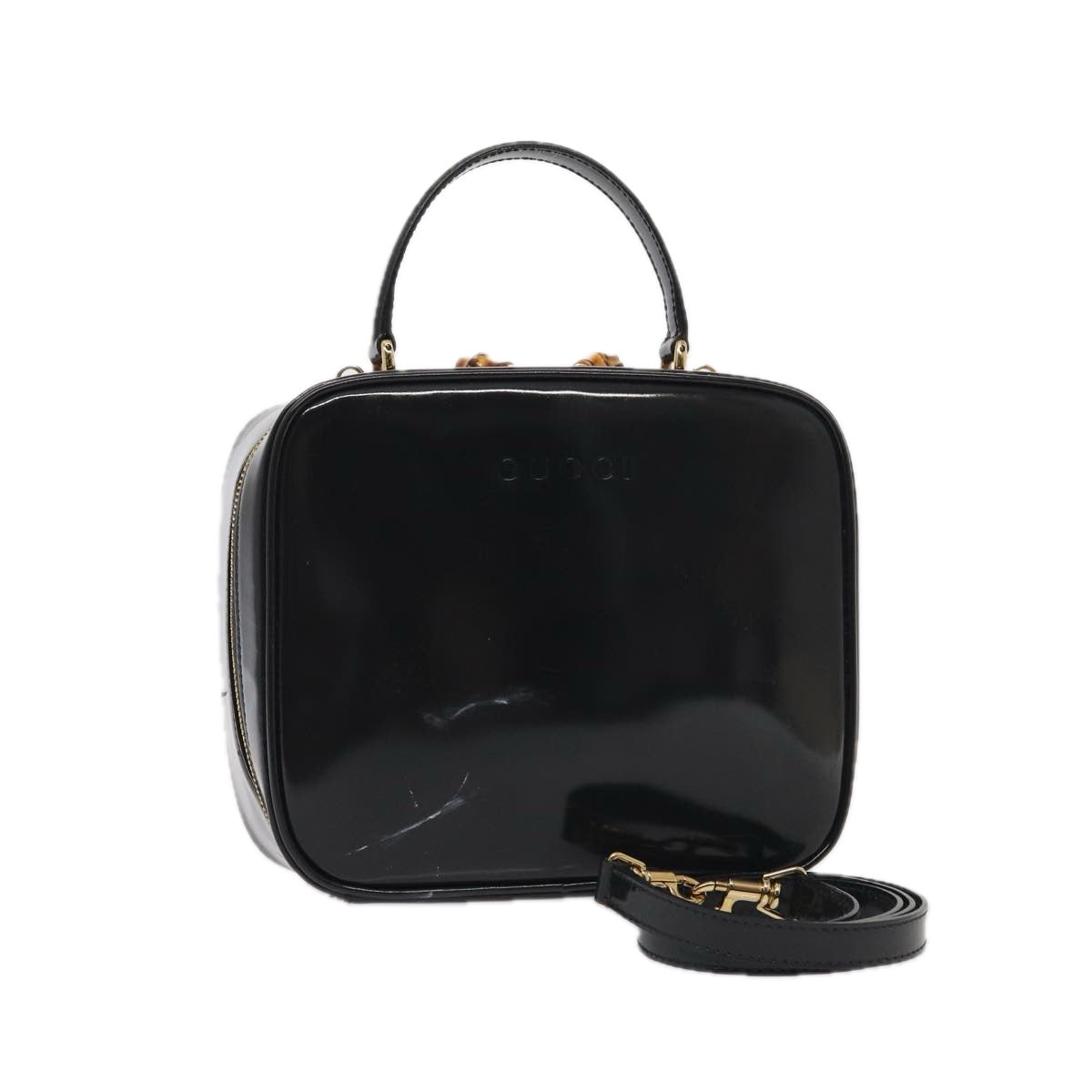 GUCCI Bamboo Vanity Shoulder Bag Enamel 2way Black 000 2040 0323 bs16407
