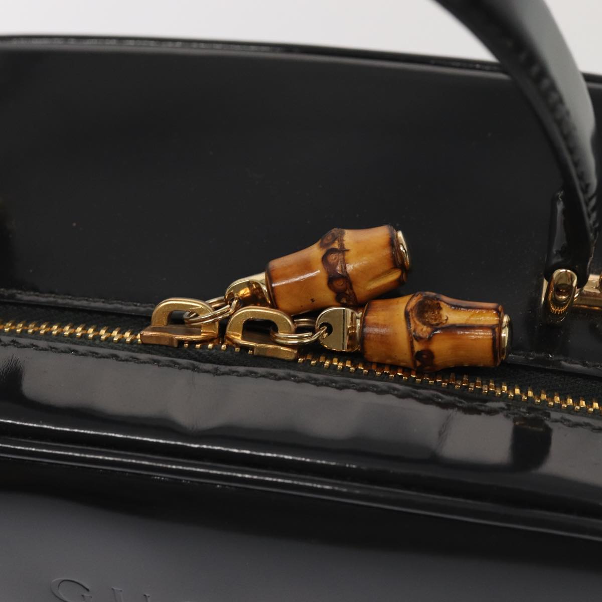 GUCCI Bamboo Vanity Shoulder Bag Enamel 2way Black 000 2040 0323 bs16407