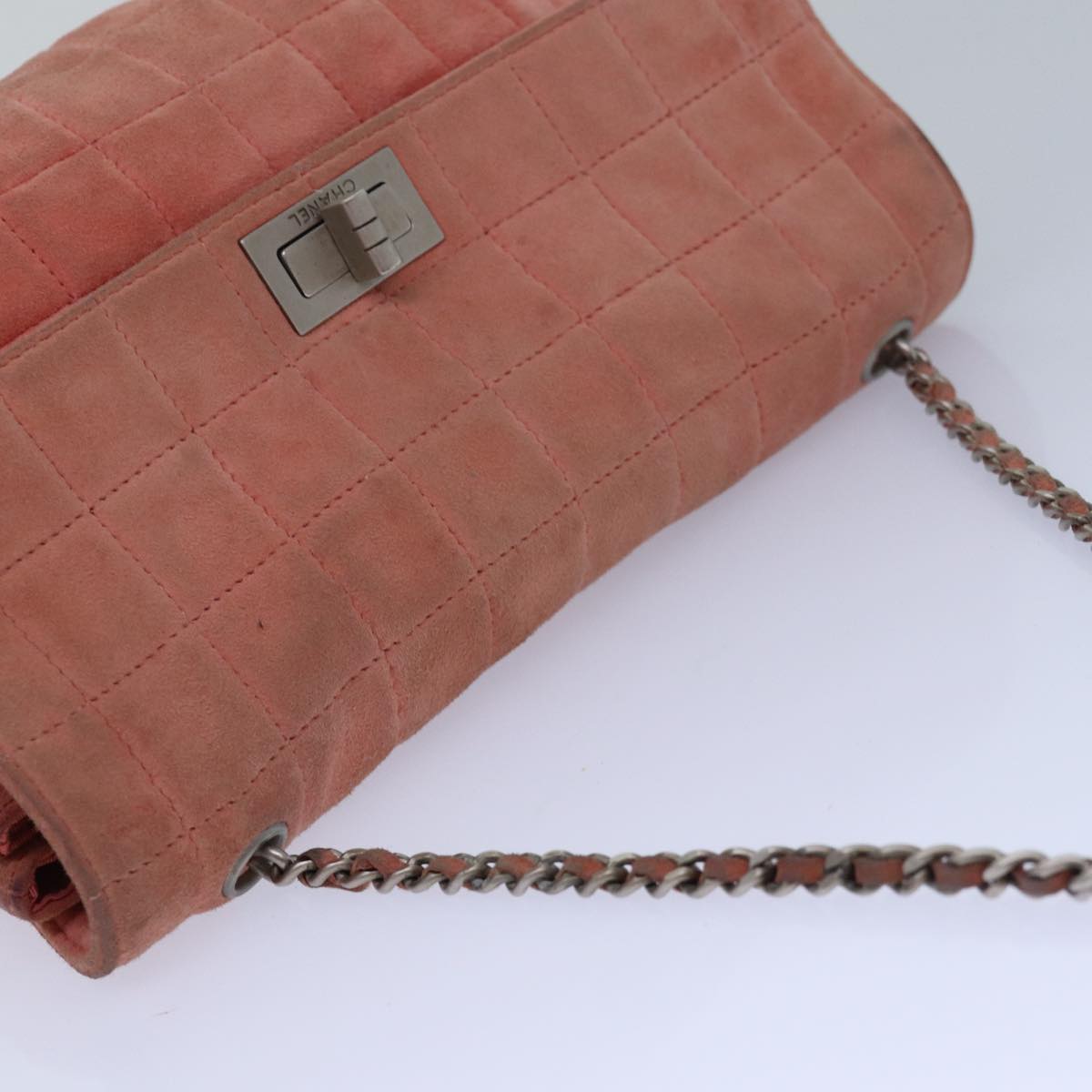 CHANEL Choco Bar Chain Hand Bag Suede Orange CC bs16570