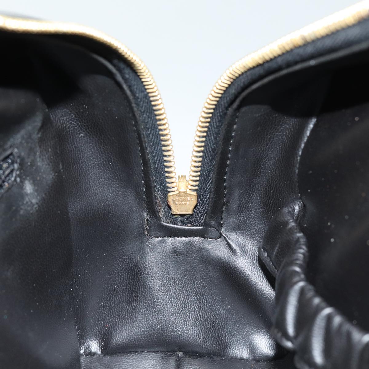 CHANEL COCO Mark Vanity Cosmetic Pouch Enamel Black Gold CC bs16594