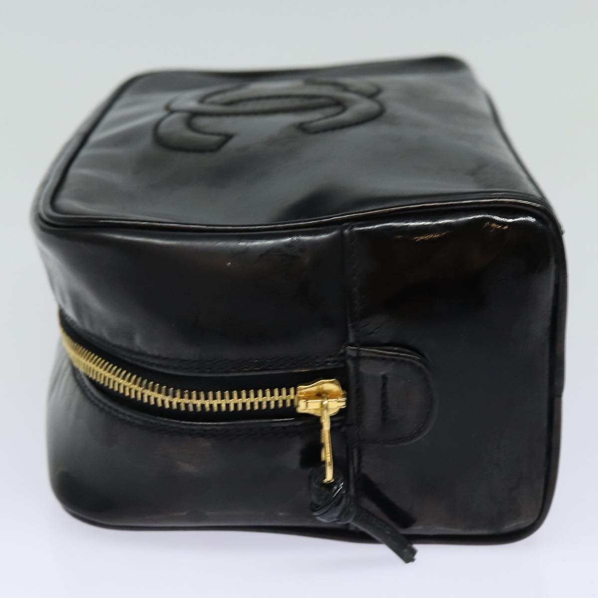 CHANEL COCO Mark Vanity Cosmetic Pouch Enamel Black Gold CC bs16594