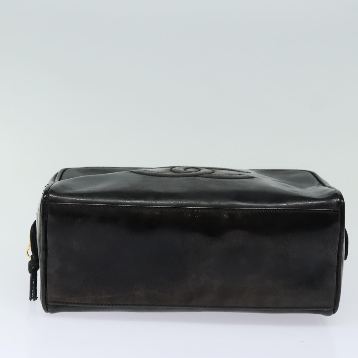 CHANEL COCO Mark Vanity Cosmetic Pouch Enamel Black Gold CC bs16594
