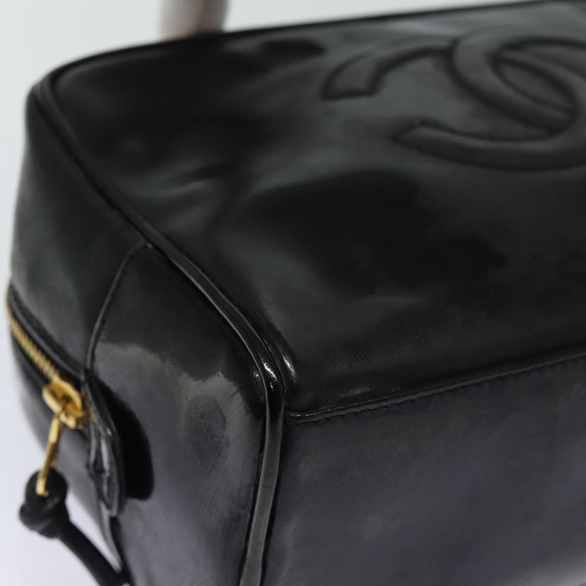 CHANEL COCO Mark Vanity Cosmetic Pouch Enamel Black Gold CC bs16594
