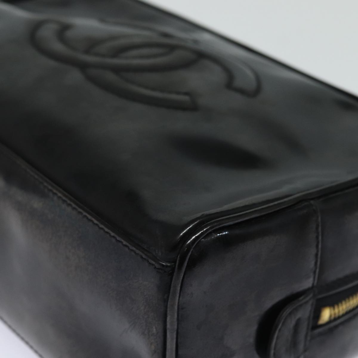 CHANEL COCO Mark Vanity Cosmetic Pouch Enamel Black Gold CC bs16594
