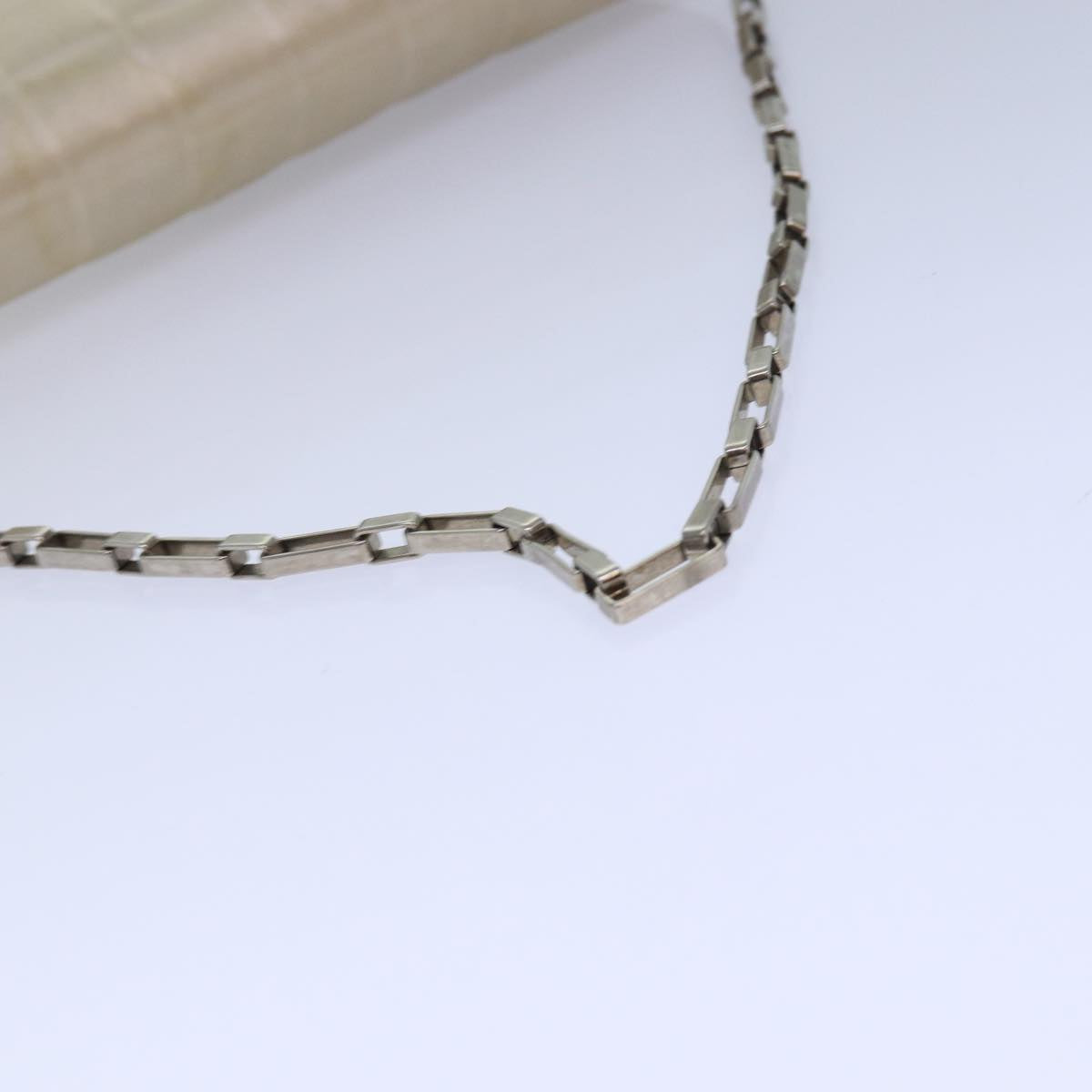 CHANEL Choco Bar Chain Hand Bag Satin Beige Navy CC bs16725
