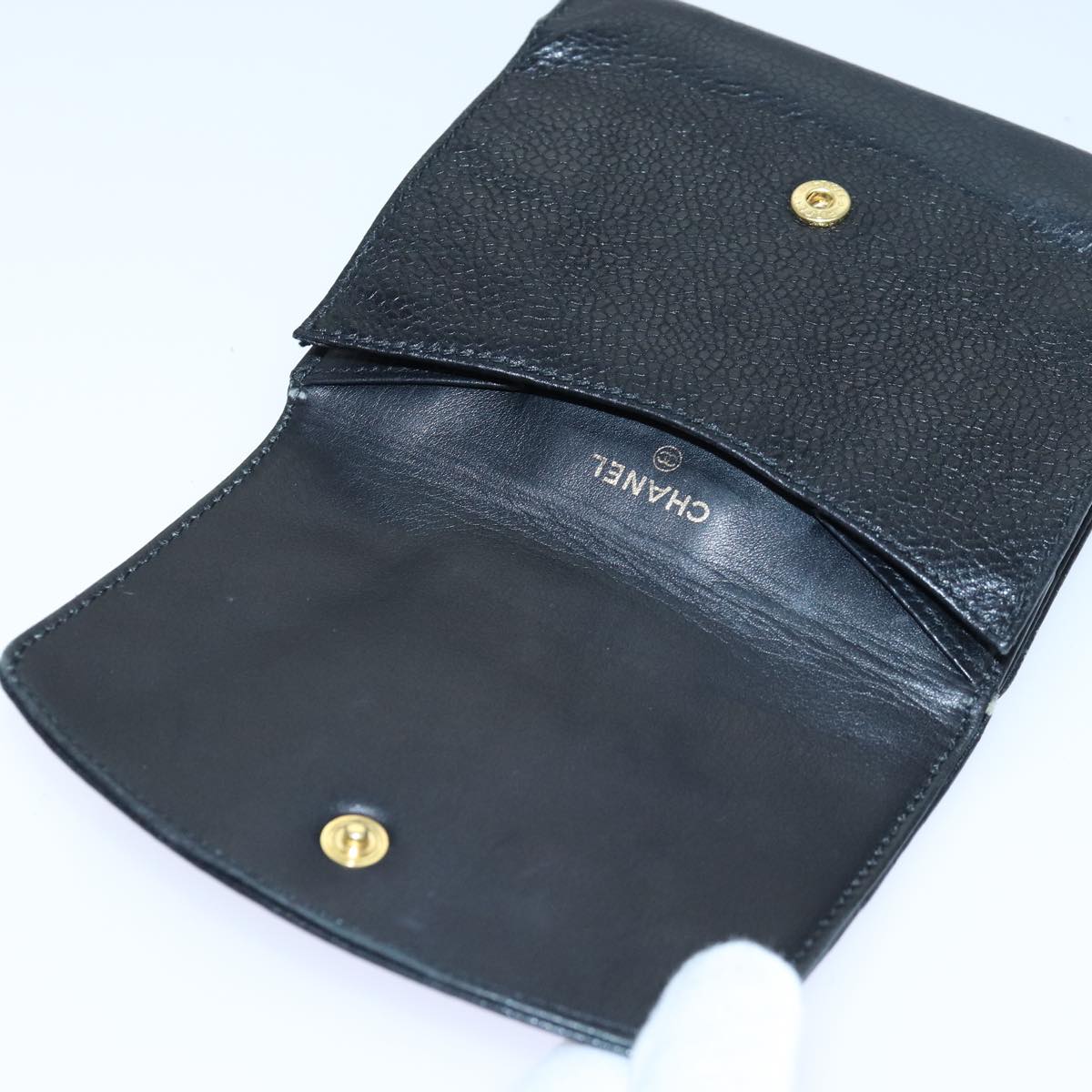 CHANEL COCO Mark Wallet Caviar Skin Black Gold CC bs16752