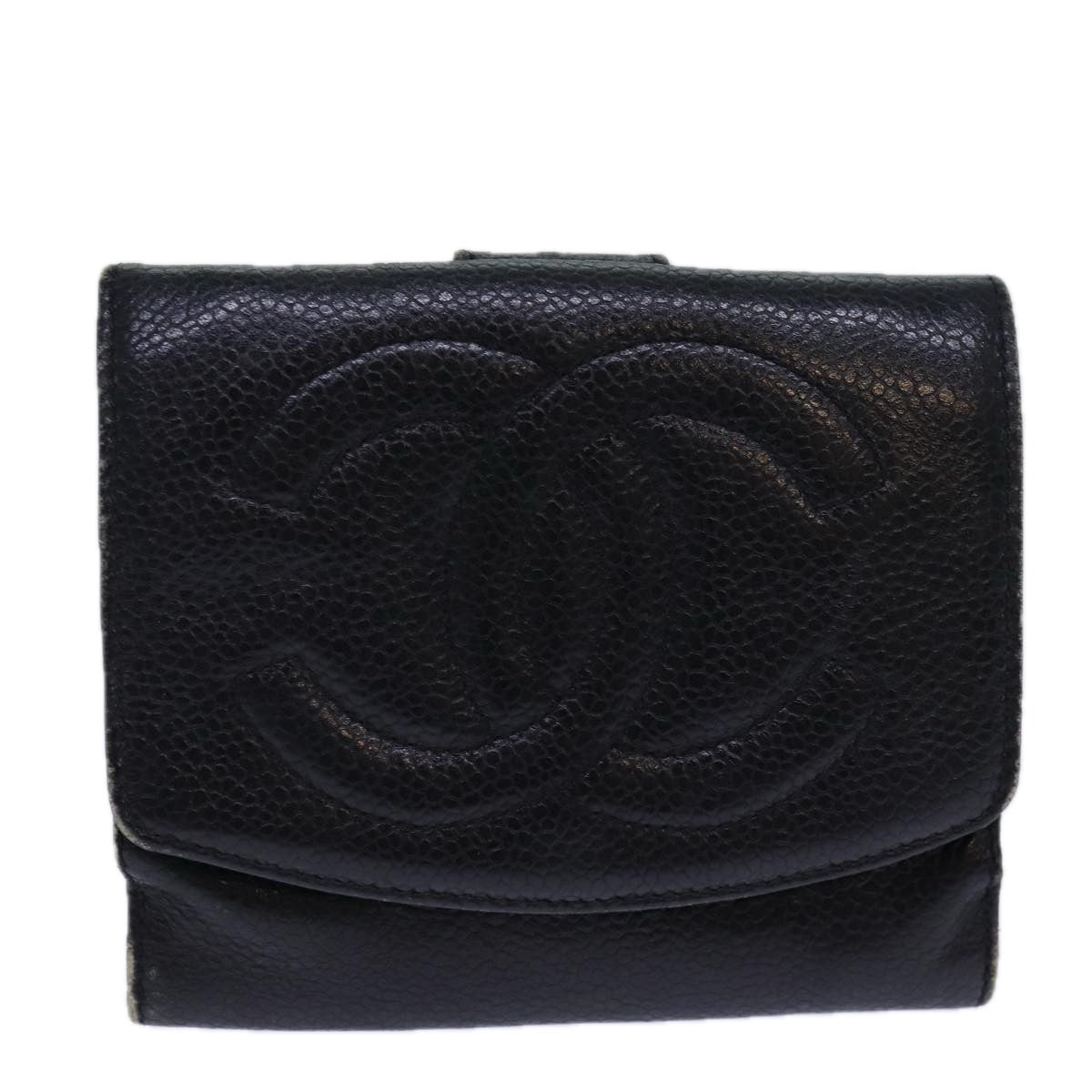 CHANEL COCO Mark Wallet Caviar Skin Black Gold CC bs16752