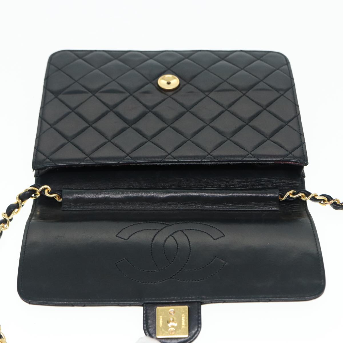 CHANEL Matelasse Chain Shoulder Bag Lamb Skin Black Gold CC bs16822