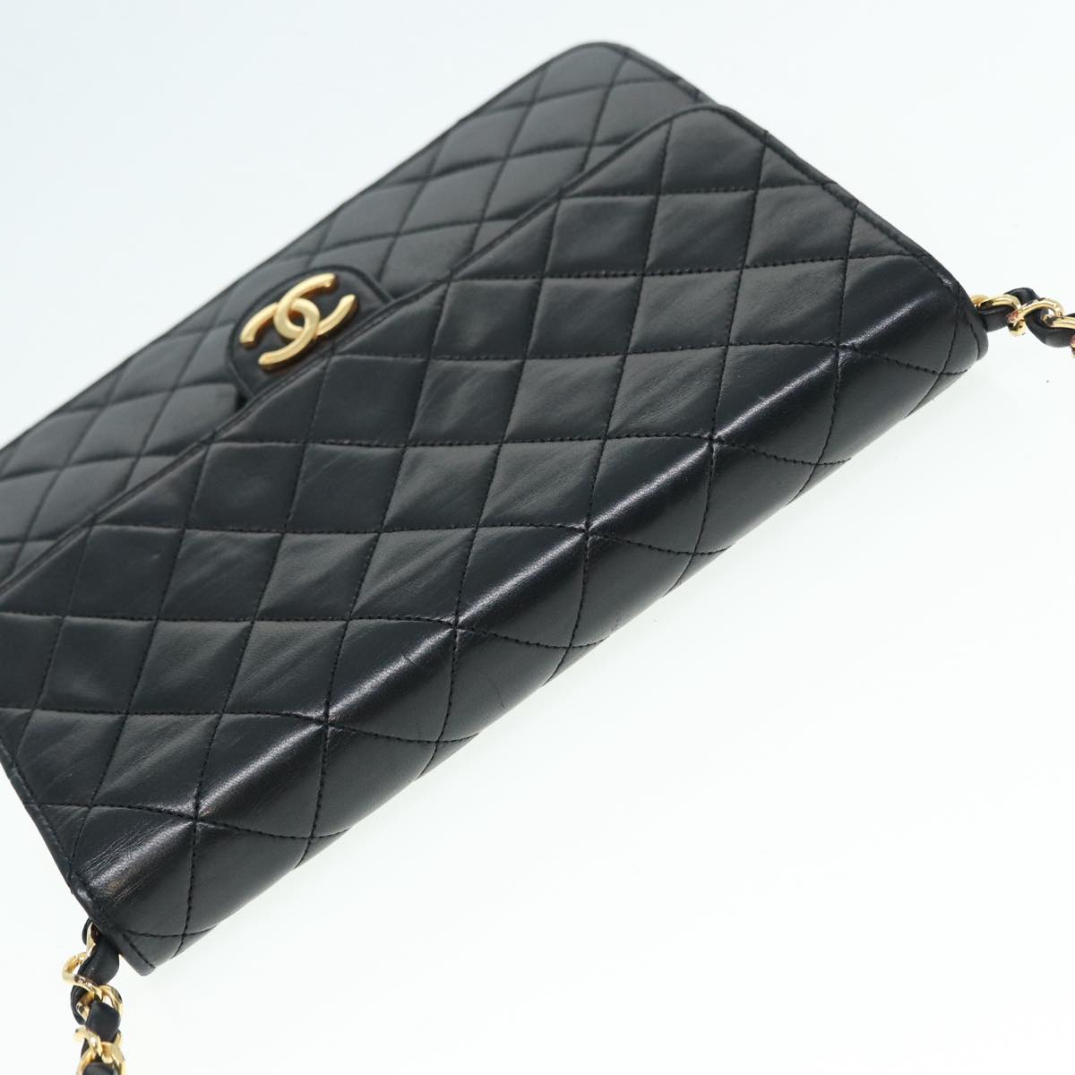 CHANEL Matelasse Chain Shoulder Bag Lamb Skin Black Gold CC bs16822