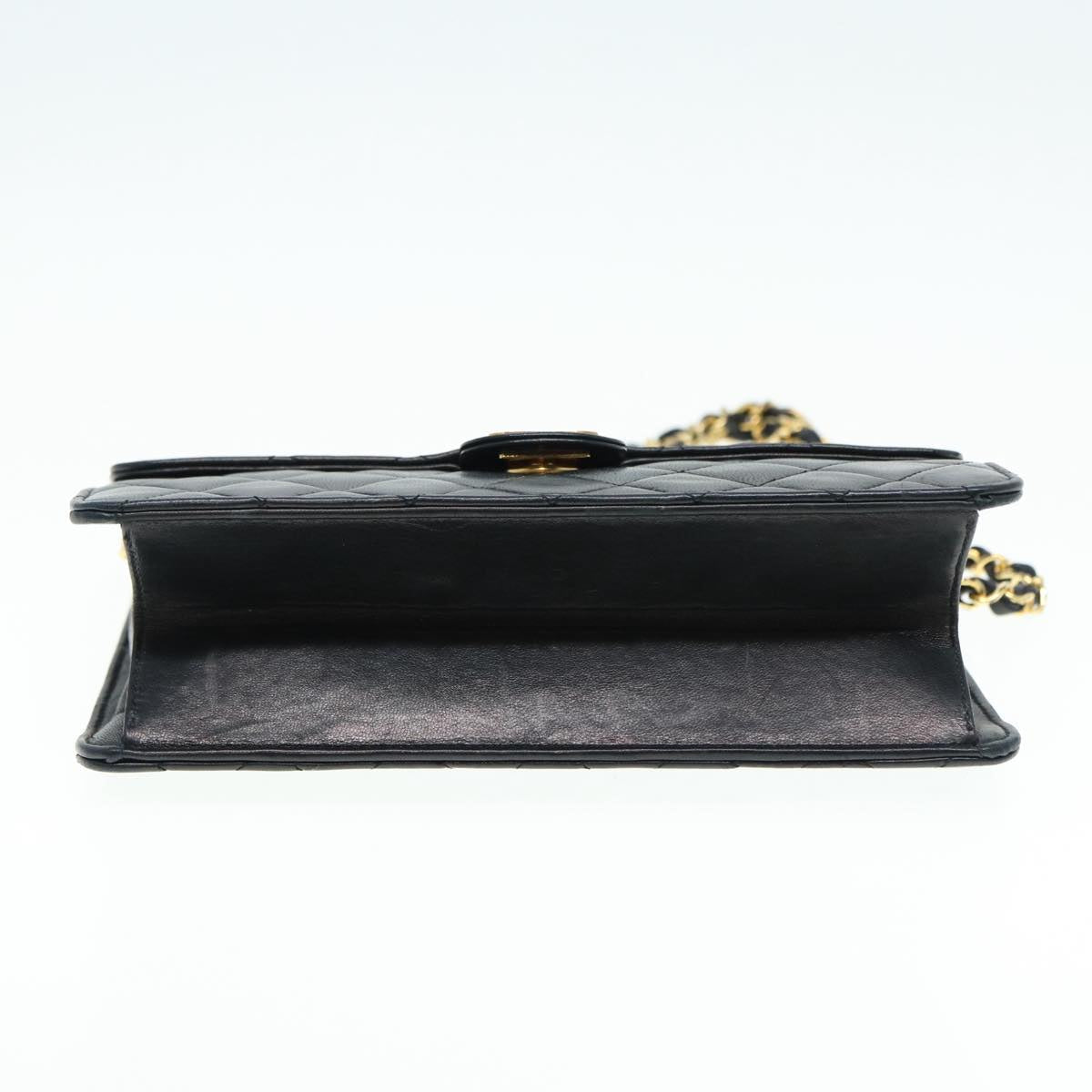 CHANEL Matelasse Chain Shoulder Bag Lamb Skin Black Gold CC bs16822
