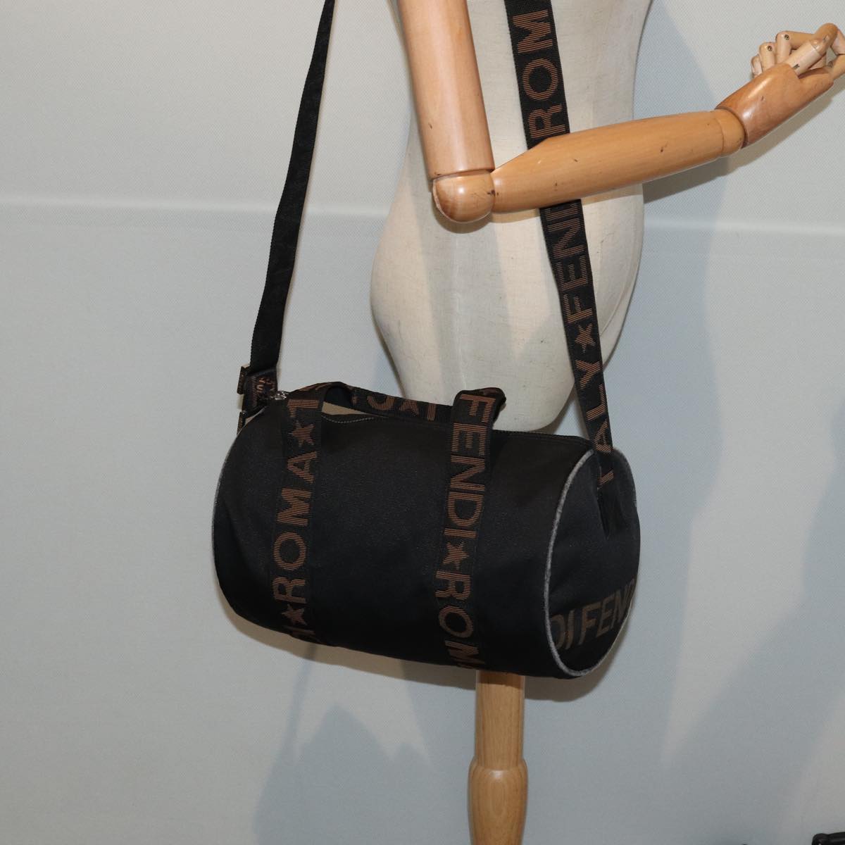 FENDI Hand Bag Canvas 2way Black Brown bs16831