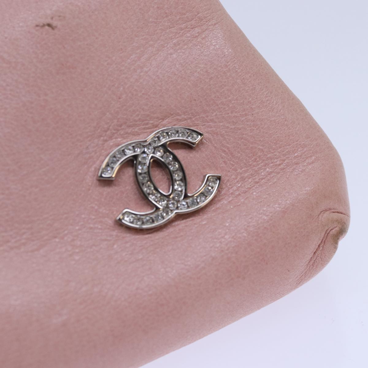 CHANEL Gamaguchi Pouch Leather Pink Silver CC bs16883