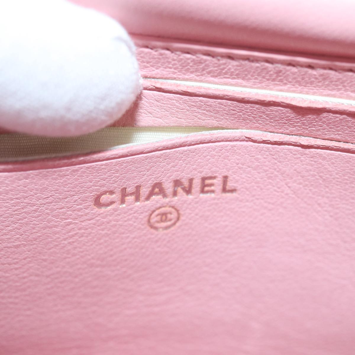 CHANEL Gamaguchi Pouch Leather Pink Silver CC bs16883