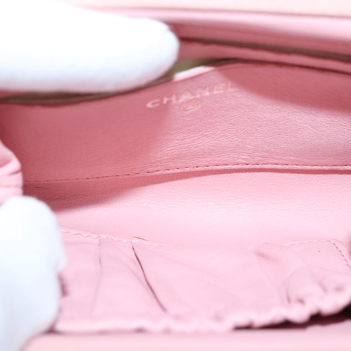 CHANEL Gamaguchi Pouch Leather Pink Silver CC bs16883