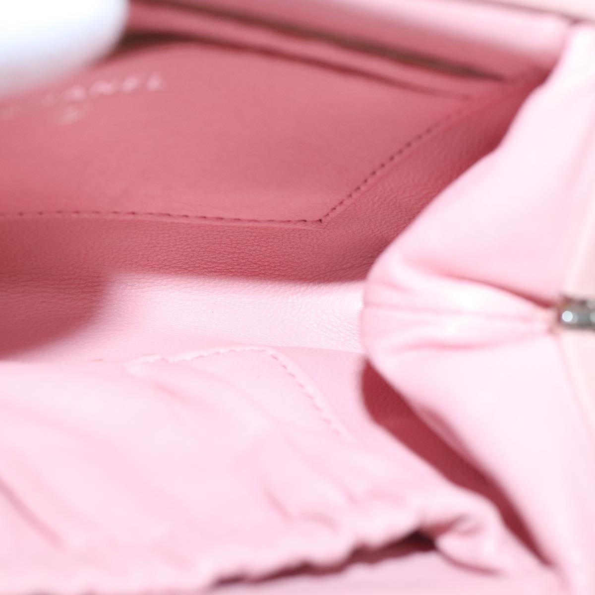 CHANEL Gamaguchi Pouch Leather Pink Silver CC bs16883