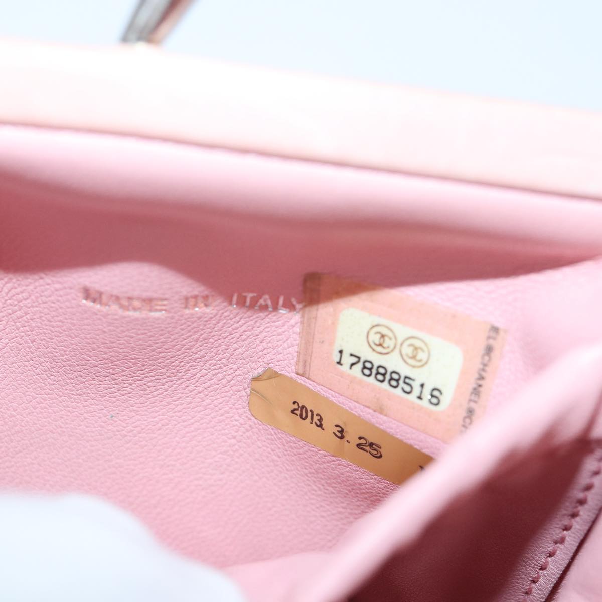 CHANEL Gamaguchi Pouch Leather Pink Silver CC bs16883