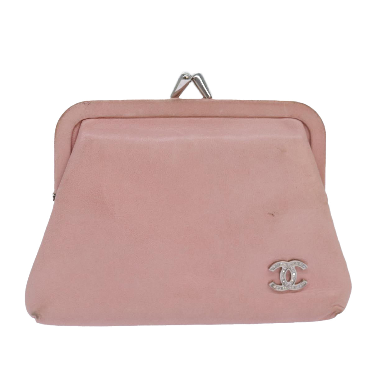CHANEL Gamaguchi Pouch Leather Pink Silver CC bs16883